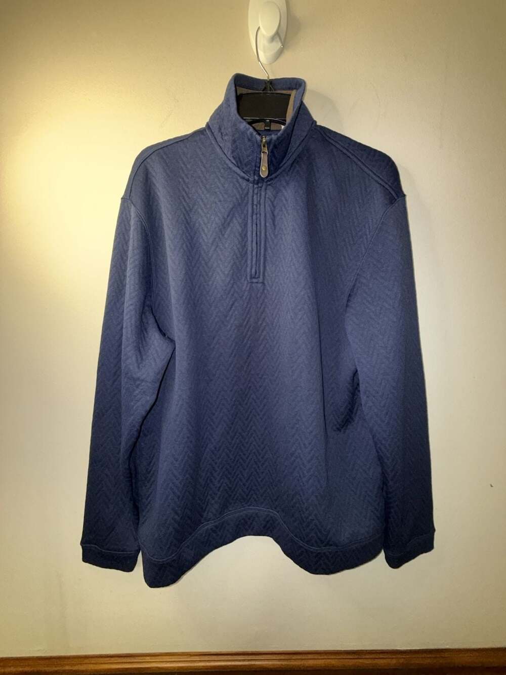 Haggar Men's Navy Blue Textured Herringbone 1/4 Zip Pullover Sweater
